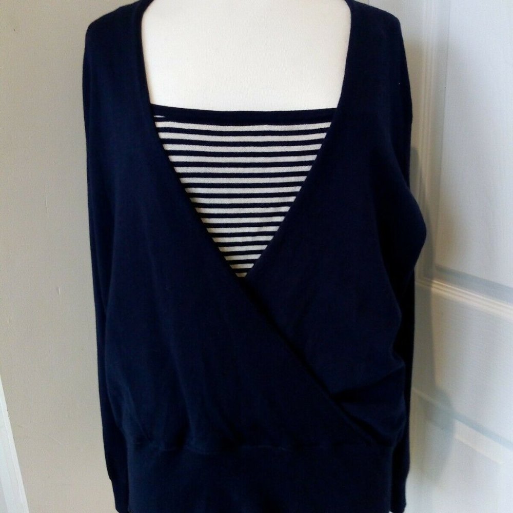 M&CO   Navy Wrap Sweater With Striped Top